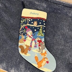 Personalized custom Lands End Festive Stocking with Snowy Animal Scene